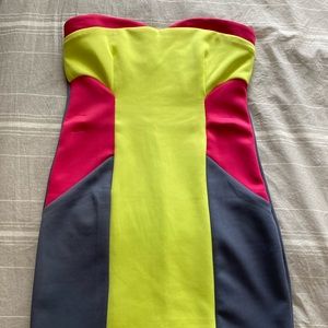 Neon mini strapless party dress